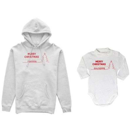 Coordinato felpe o body lupetto madre figlio personalizzato merry christmas and happy new year Natale