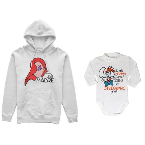 Coordinato felpe o body lupetto madre figlio jessica rabbit  la mia mamma non è cattiva la disegnano così Per la mamma
