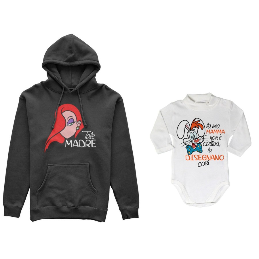 Coordinato felpe o body lupetto madre figlio jessica rabbit  la mia mamma non è cattiva la disegnano così Per la mamma