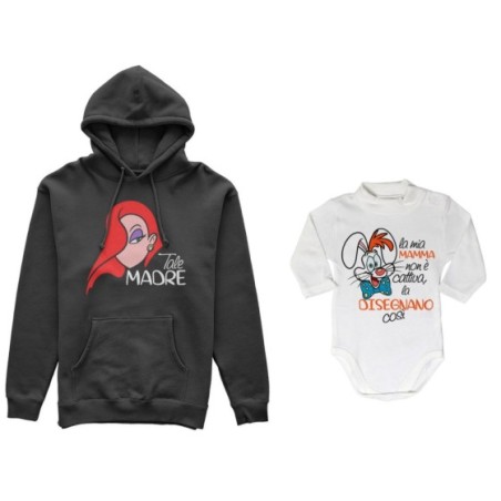 Coordinato felpe o body lupetto madre figlio jessica rabbit  la mia mamma non è cattiva la disegnano così Per la mamma