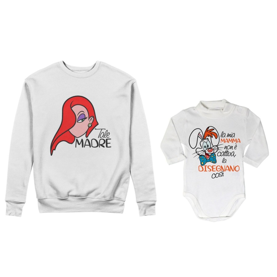 Coordinato felpe o body lupetto madre figlio jessica rabbit  la mia mamma non è cattiva la disegnano così Per la mamma