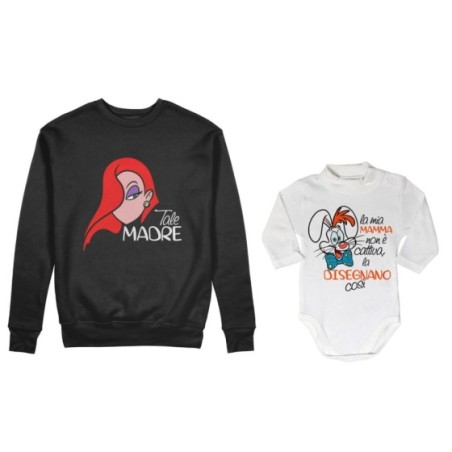 Coordinato felpe o body lupetto madre figlio jessica rabbit  la mia mamma non è cattiva la disegnano così Per la mamma