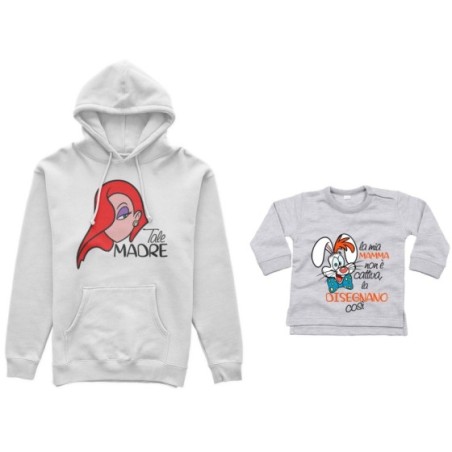 Coordinato felpe o body lupetto madre figlio jessica rabbit  la mia mamma non è cattiva la disegnano così Per la mamma