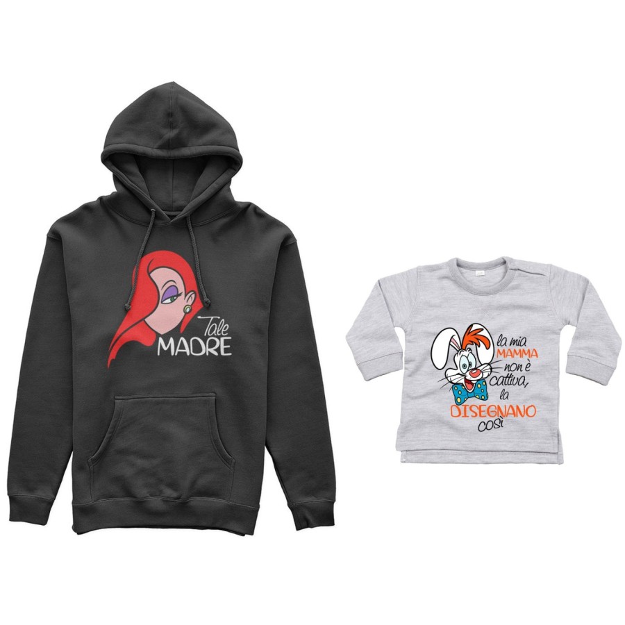 Coordinato felpe o body lupetto madre figlio jessica rabbit  la mia mamma non è cattiva la disegnano così Per la mamma