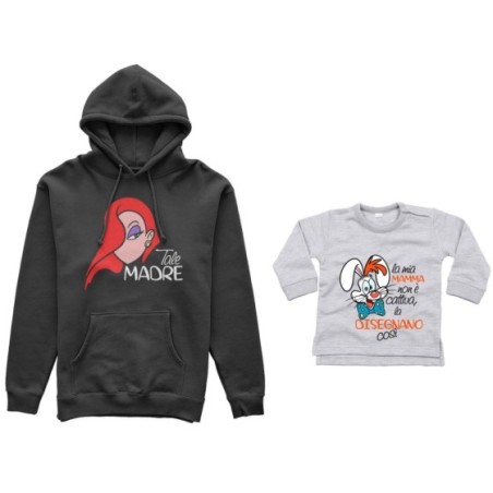 Coordinato felpe o body lupetto madre figlio jessica rabbit  la mia mamma non è cattiva la disegnano così Per la mamma
