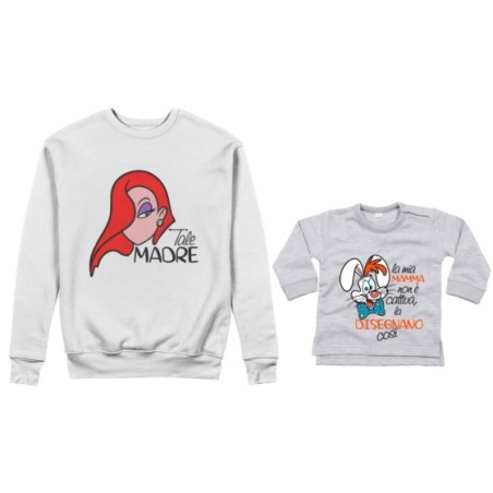 Coordinato felpe o body lupetto madre figlio jessica rabbit  la mia mamma non è cattiva la disegnano così Per la mamma