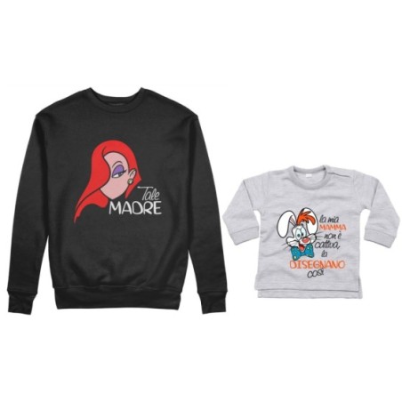 Coordinato felpe o body lupetto madre figlio jessica rabbit  la mia mamma non è cattiva la disegnano così Per la mamma