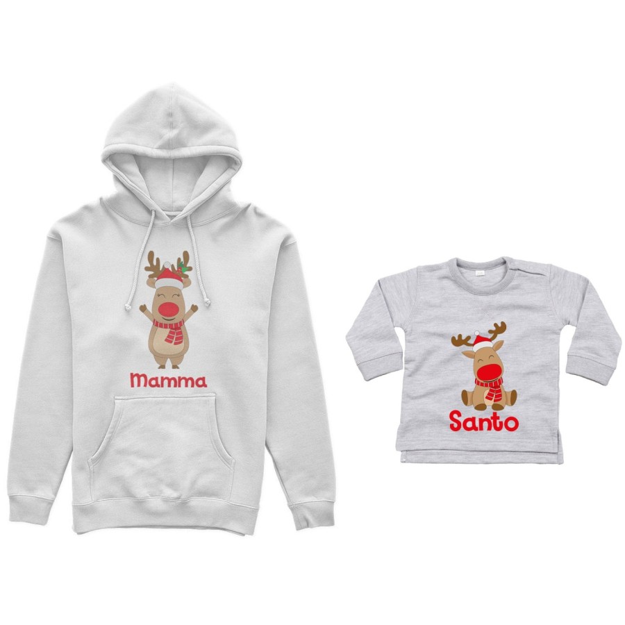 Coordinato felpe o body lupetto neonato madre figlio personalizzabile con nome rudolph family Natale