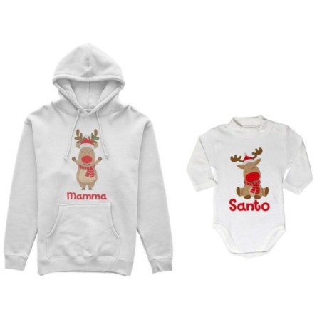 Coordinato felpe o body lupetto neonato madre figlio personalizzabile con nome rudolph family Natale