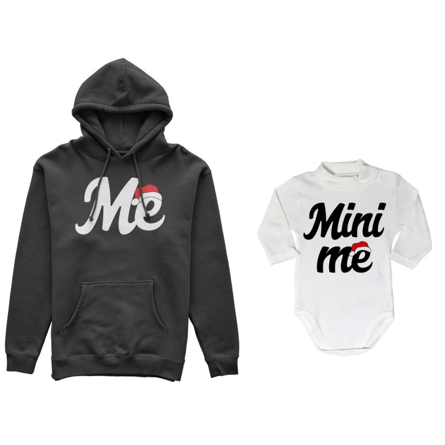 Coordinato felpe o body lupetto madre figlio personalizzabile me mini me con cappello natalizio Natale