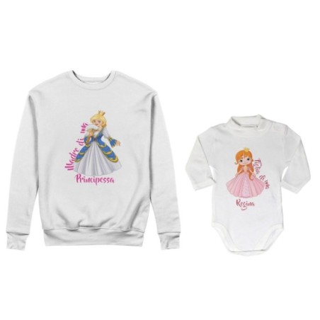 Coordinato felpe o body lupetto neonata madre figlia madre di una principessa figlia di una regina Per la mamma