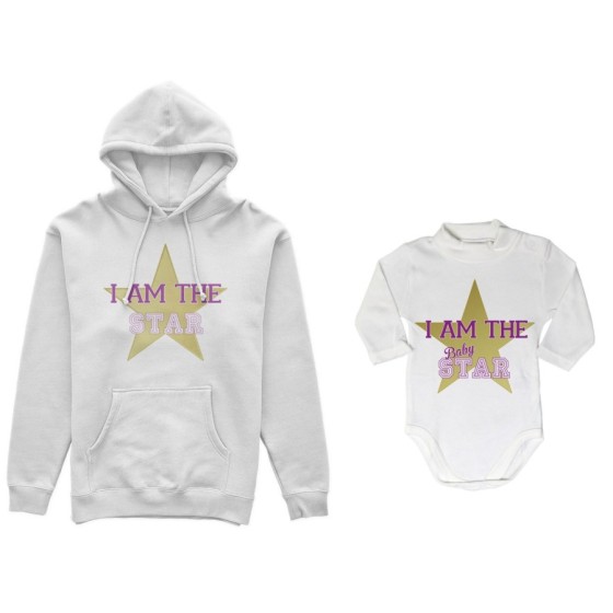 Coordinato felpe o body lupetto neonato madre figlio i am the star i am the baby star Per la mamma