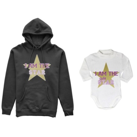 Coordinato felpe o body lupetto neonato madre figlio i am the star i am the baby star Per la mamma