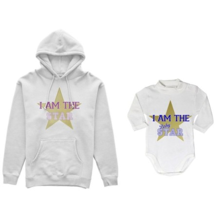 Coordinato felpe o body lupetto neonato madre figlio i am the star i am the baby star Per la mamma