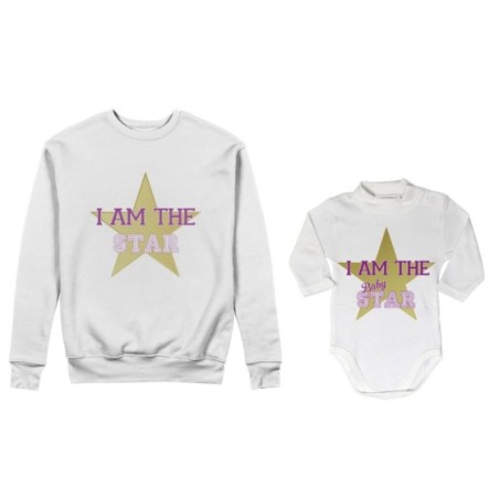 Coordinato felpe o body lupetto neonato madre figlio i am the star i am the baby star Per la mamma