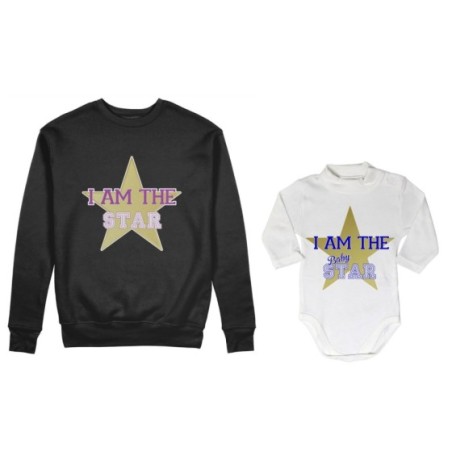 Coordinato felpe o body lupetto neonato madre figlio i am the star i am the baby star Per la mamma