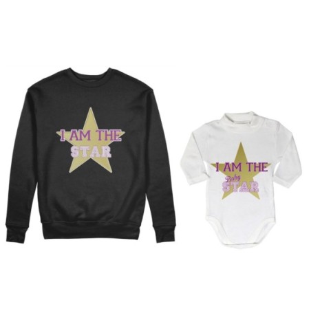 Coordinato felpe o body lupetto neonato madre figlio i am the star i am the baby star Per la mamma