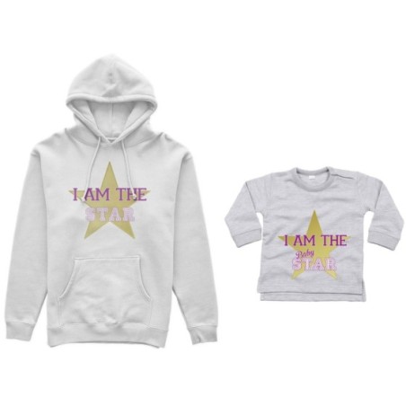 Coordinato felpe o body lupetto neonato madre figlio i am the star i am the baby star Per la mamma