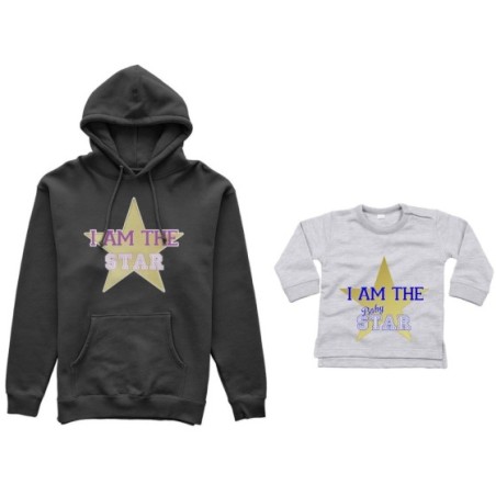 Coordinato felpe o body lupetto neonato madre figlio i am the star i am the baby star Per la mamma