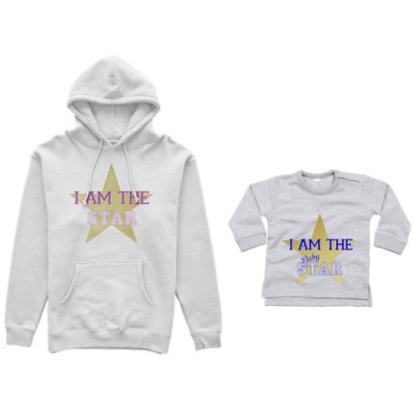 Coordinato felpe o body lupetto neonato madre figlio i am the star i am the baby star Per la mamma
