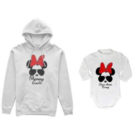 Coordinato felpe o body lupetto neonata madre figlia personalizzato mommy minnie baby sister minnie Per la mamma