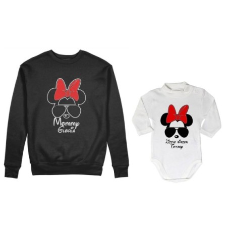 Coordinato felpe o body lupetto neonata madre figlia personalizzato mommy minnie baby sister minnie Per la mamma