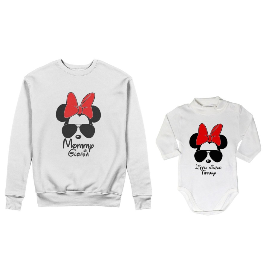 Coordinato felpe o body lupetto neonata madre figlia personalizzato mommy minnie baby sister minnie Per la mamma