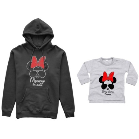 Coordinato felpe o body lupetto neonata madre figlia personalizzato mommy minnie baby sister minnie Per la mamma