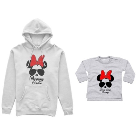 Coordinato felpe o body lupetto neonata madre figlia personalizzato mommy minnie baby sister minnie Per la mamma