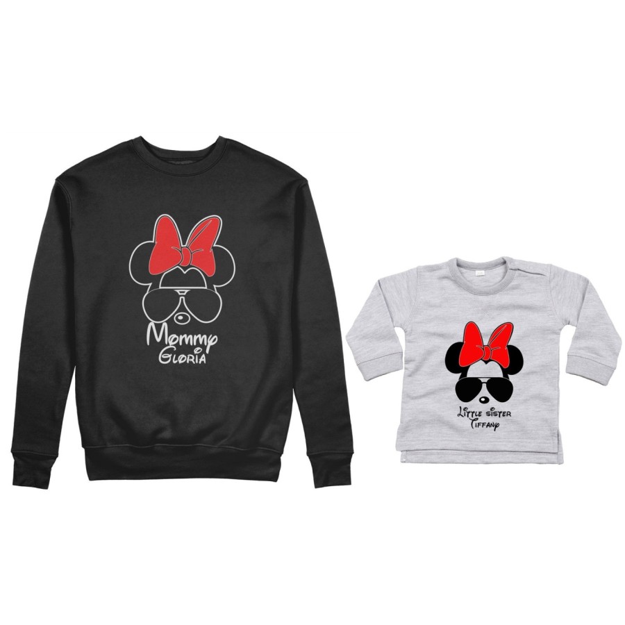 Coordinato felpe o body lupetto neonata madre figlia personalizzato mommy minnie baby sister minnie Per la mamma