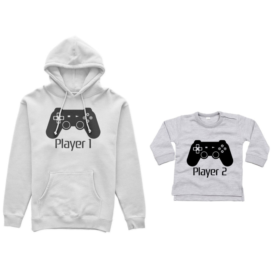 Coordinato felpe o body lupetto neonato madre figlio player one player two playstation Per la mamma