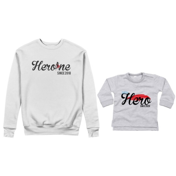 Coordinato felpe o body lupetto madre figlio personalizzato con anno heroine since little hero since Per la mamma