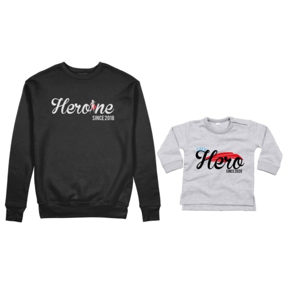 Coordinato felpe o body lupetto madre figlio personalizzato con anno heroine since little hero since Per la mamma 2