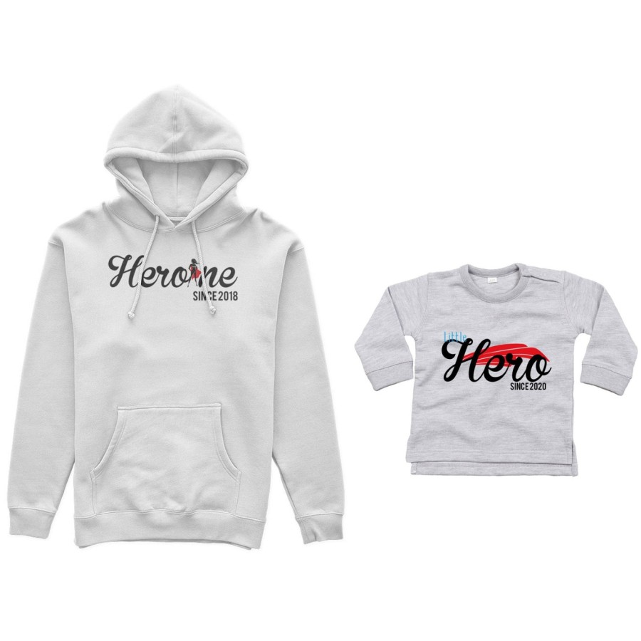 Coordinato felpe o body lupetto madre figlio personalizzato con anno heroine since little hero since Per la mamma