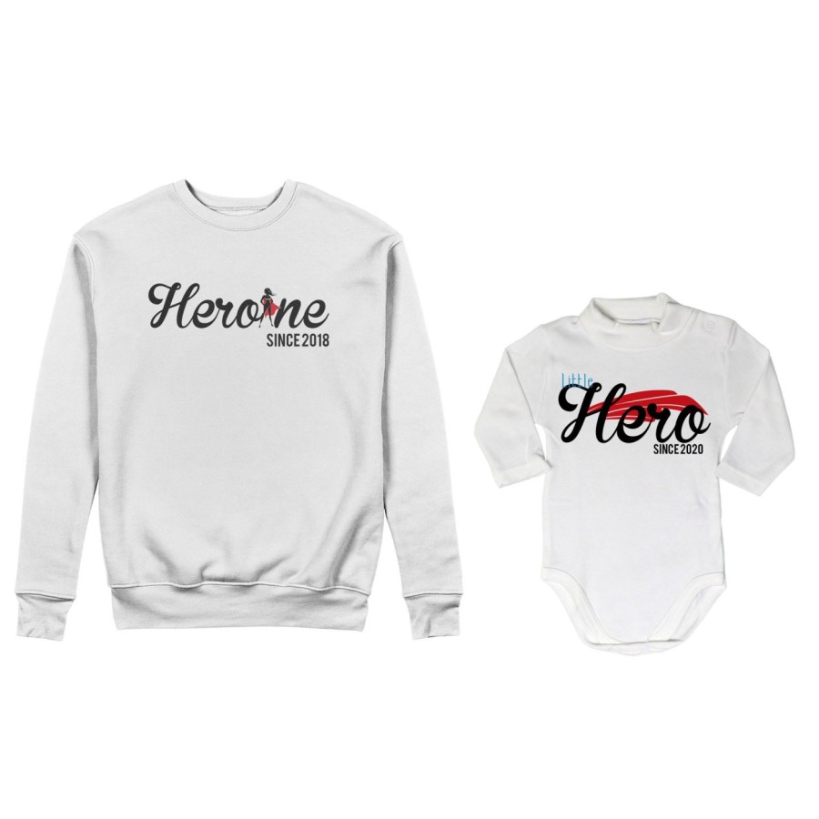 Coordinato felpe o body lupetto madre figlio personalizzato con anno heroine since little hero since Per la mamma
