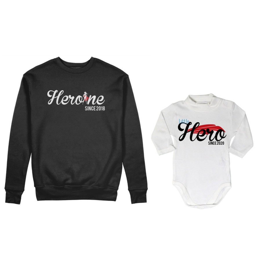 Coordinato felpe o body lupetto madre figlio personalizzato con anno heroine since little hero since Per la mamma