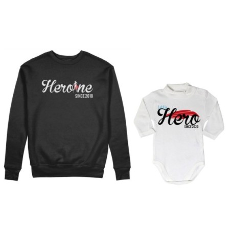 Coordinato felpe o body lupetto madre figlio personalizzato con anno heroine since little hero since Per la mamma