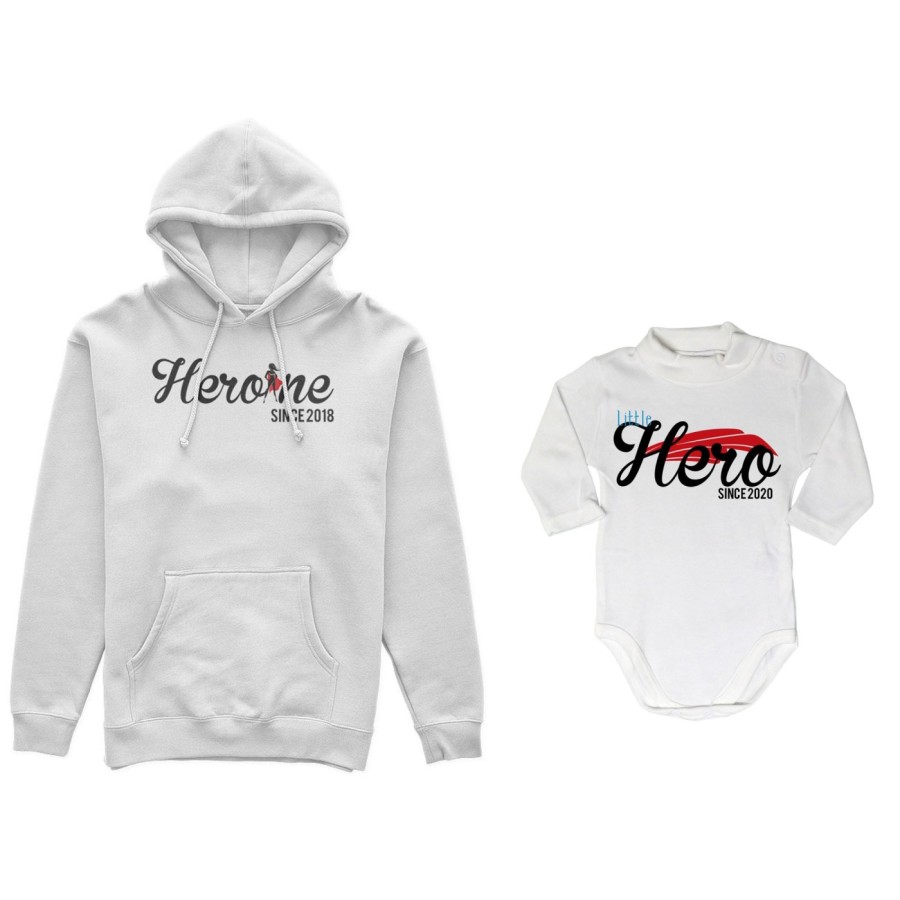 Coordinato felpe o body lupetto madre figlio personalizzato con anno heroine since little hero since Per la mamma