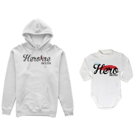 Coordinato felpe o body lupetto madre figlio personalizzato con anno heroine since little hero since Per la mamma