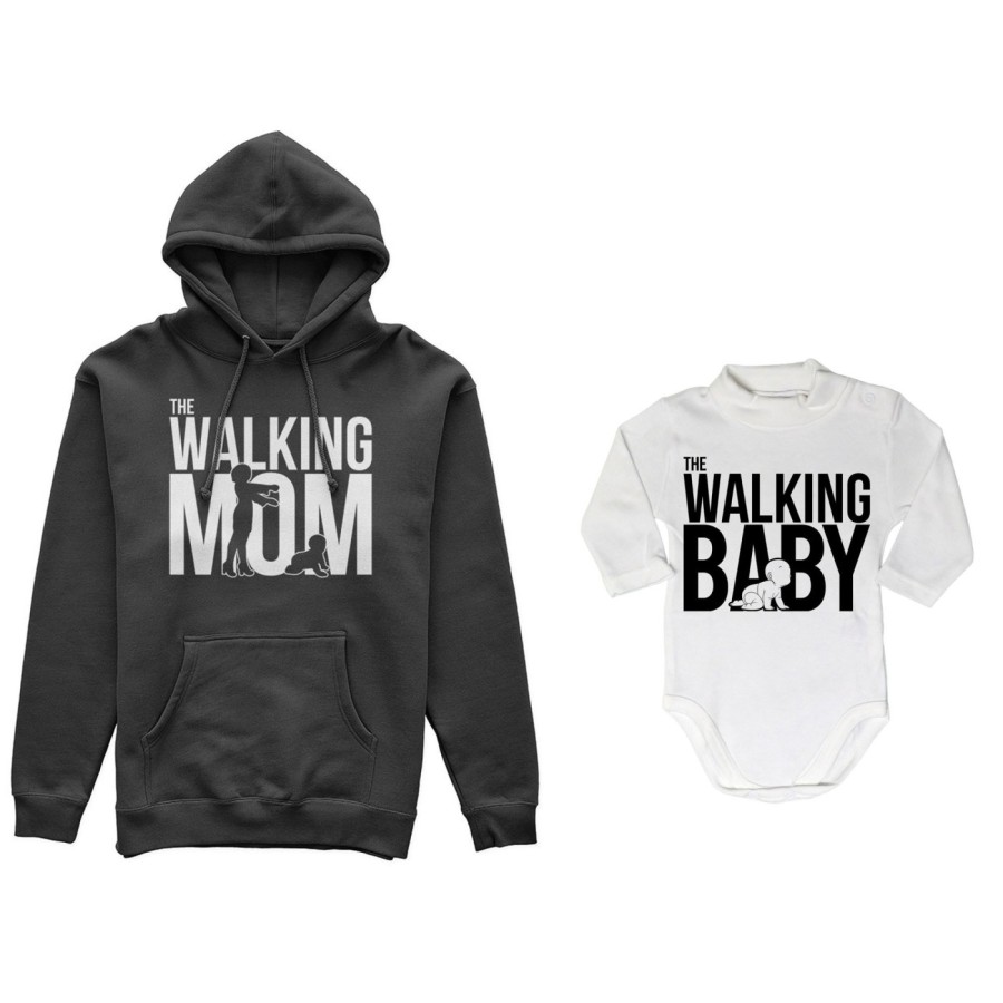 Coordinato felpe o body lupetto neonato madre figlio the walking mom the walking baby Per la mamma
