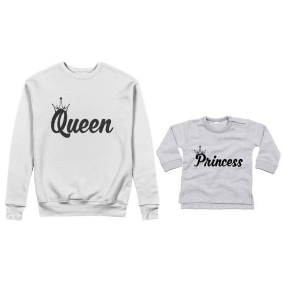 Coordinato felpe o body lupetto madre figlio personalizzabile con nomi queen con corona prince princess con corona Per la mamma 2