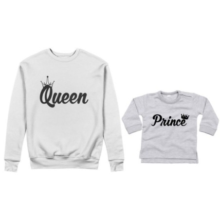 Coordinato felpe o body lupetto madre figlio personalizzabile con nomi queen con corona prince princess con corona Per la mamma