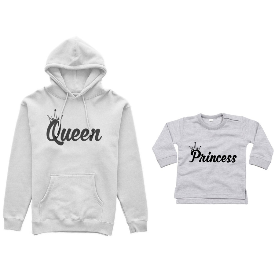 Coordinato felpe o body lupetto madre figlio personalizzabile con nomi queen con corona prince princess con corona Per la mamma