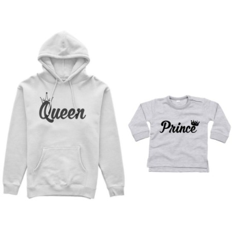 Coordinato felpe o body lupetto madre figlio personalizzabile con nomi queen con corona prince princess con corona Per la mamma