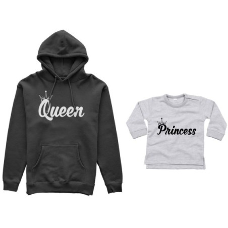 Coordinato felpe o body lupetto madre figlio personalizzabile con nomi queen con corona prince princess con corona Per la mamma