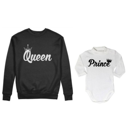 Coordinato felpe o body lupetto madre figlio personalizzabile con nomi queen con corona prince princess con corona Per la mamma