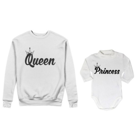 Coordinato felpe o body lupetto madre figlio personalizzabile con nomi queen con corona prince princess con corona Per la mamma