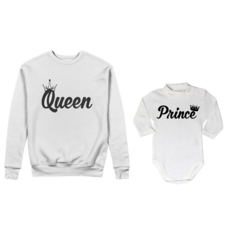 Coordinato felpe o body lupetto madre figlio personalizzabile con nomi queen con corona prince princess con corona Per la mamma