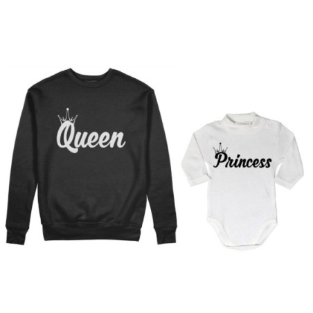 Coordinato felpe o body lupetto madre figlio personalizzabile con nomi queen con corona prince princess con corona Per la mamma