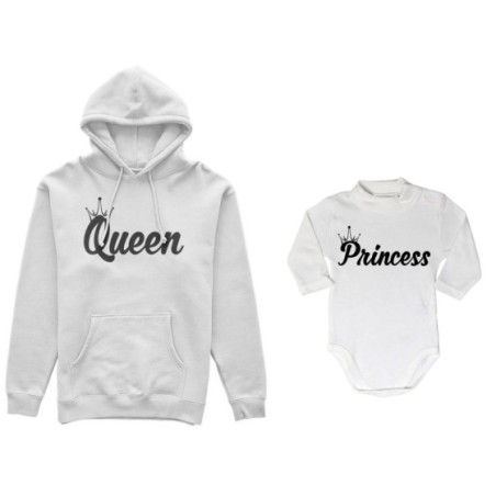 Coordinato felpe o body lupetto madre figlio personalizzabile con nomi queen con corona prince princess con corona Per la mamma